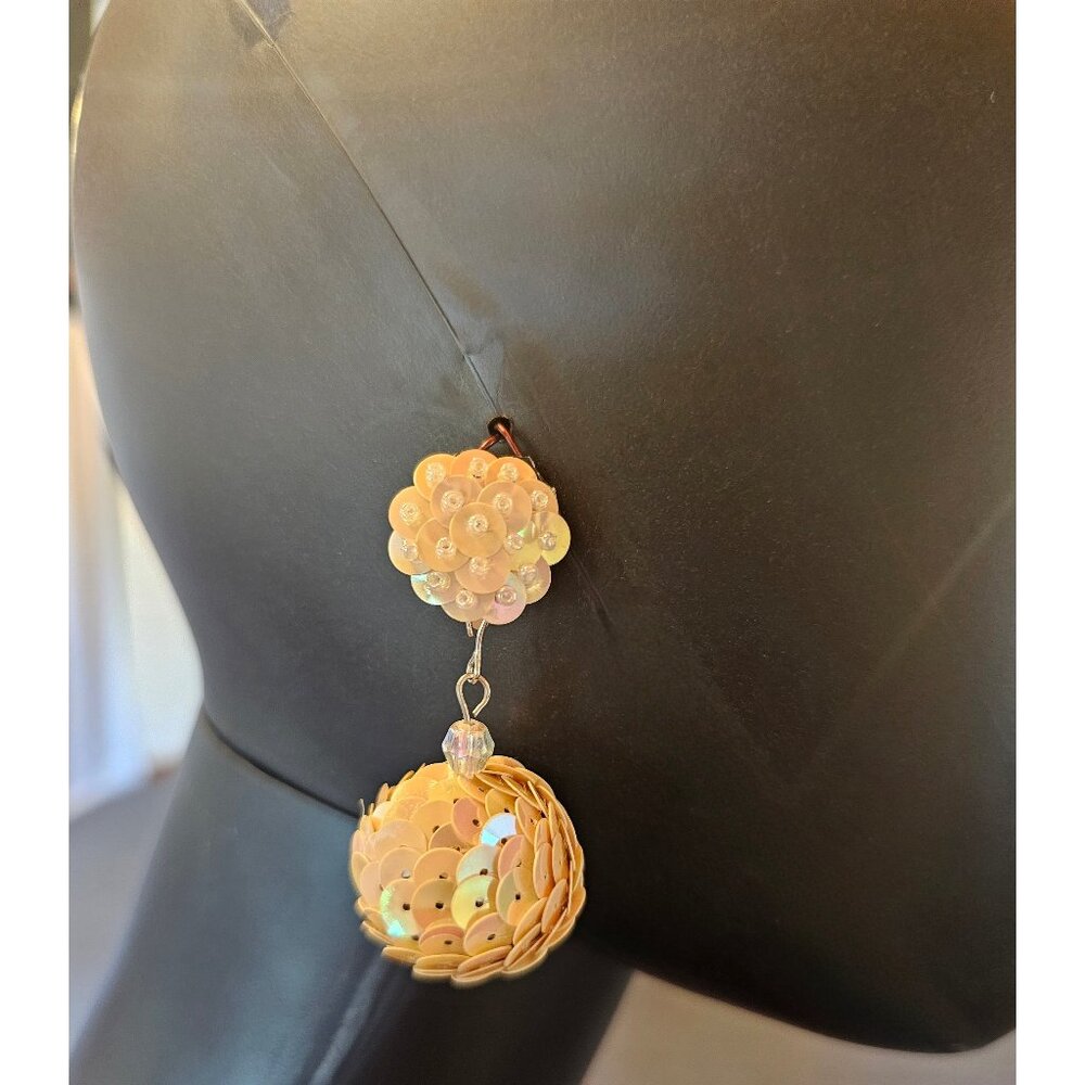 Peach Sequin Ball Clip Earring
